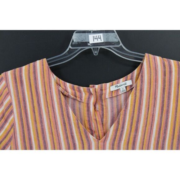 Madewell Button Back Easy Dress In Rainbow Stripe XL Linen Blend - Picture 4 of 11